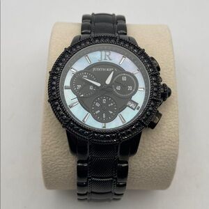 Judith Ripka Stainless Steel Chronograph Textured Watch Black Average